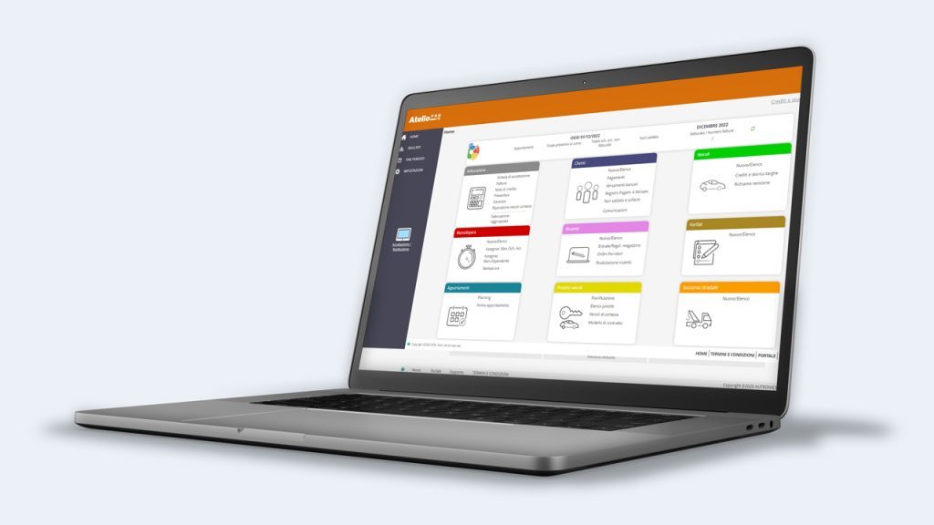 Computer che mostra la dashboard del gestionale per officine Atelio Pro