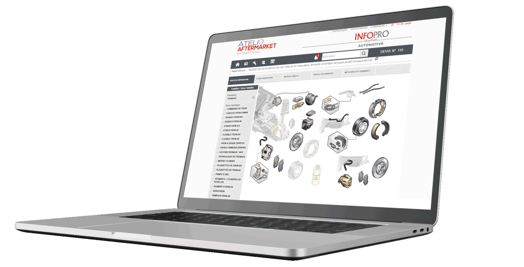 Computer con schermata che mostra il catalogo ricambi auto Atelio Aftermarket International