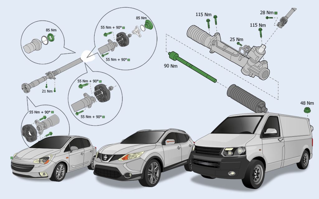 illustration of vehicles with technical drawings and repair instructions from e3tecnical