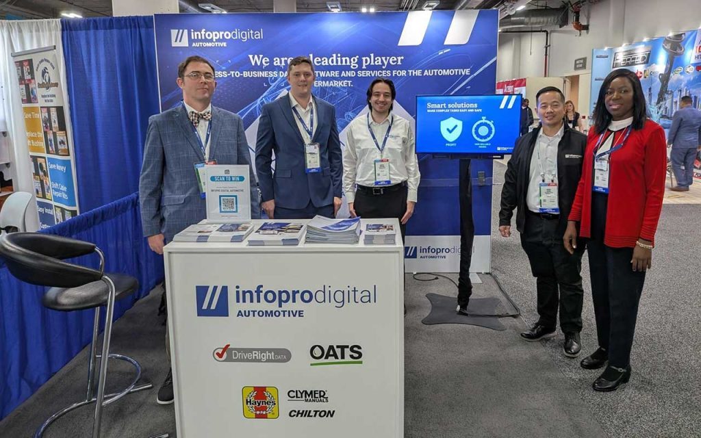 The Infopro Digital Automotive team at the AAPEX 2024 stand, presenting data solutions, lubricant insights, and technical repair software.
