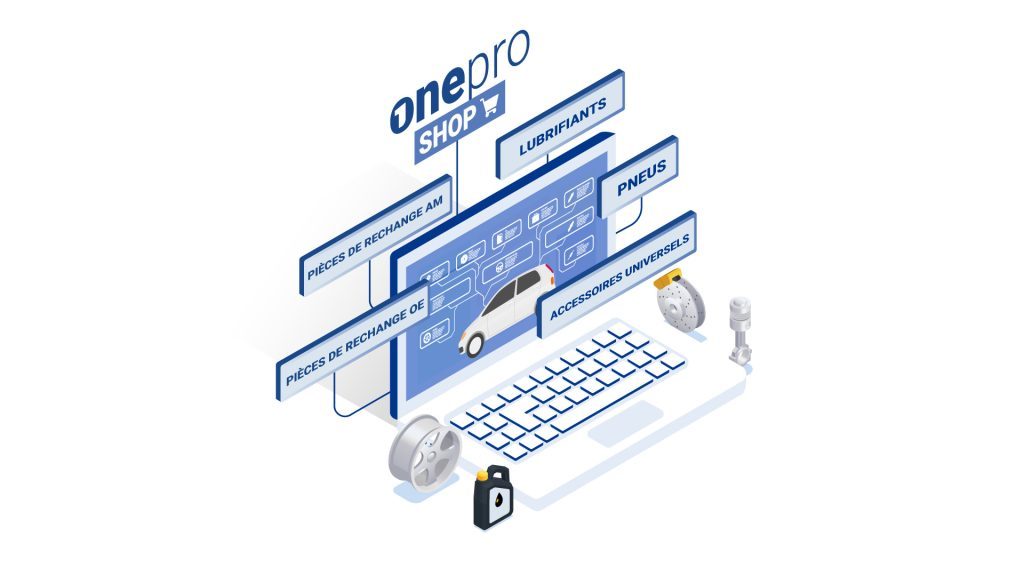 Illustration de OnePro, Shop catalogue tout-en-un : pièces détachées, lubrifiants, pneus et accessoires