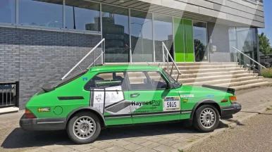 Image from the HaynePro-sponsored classic Saab 900 participating in the 2019 Kranenburg Carbagerun