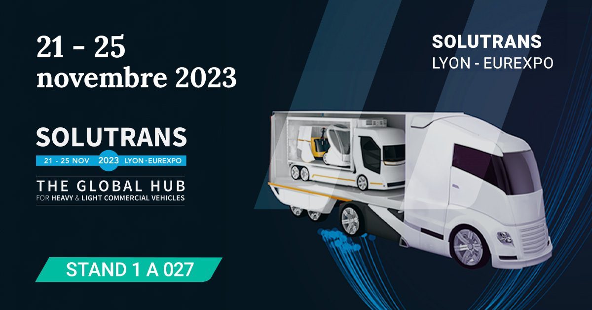 Image de couverture officielle de Solutrans personnalisée aux couleurs d'Infopro Digital Automotive et avec l'indication du numéro de stand occupé lors de l'événement