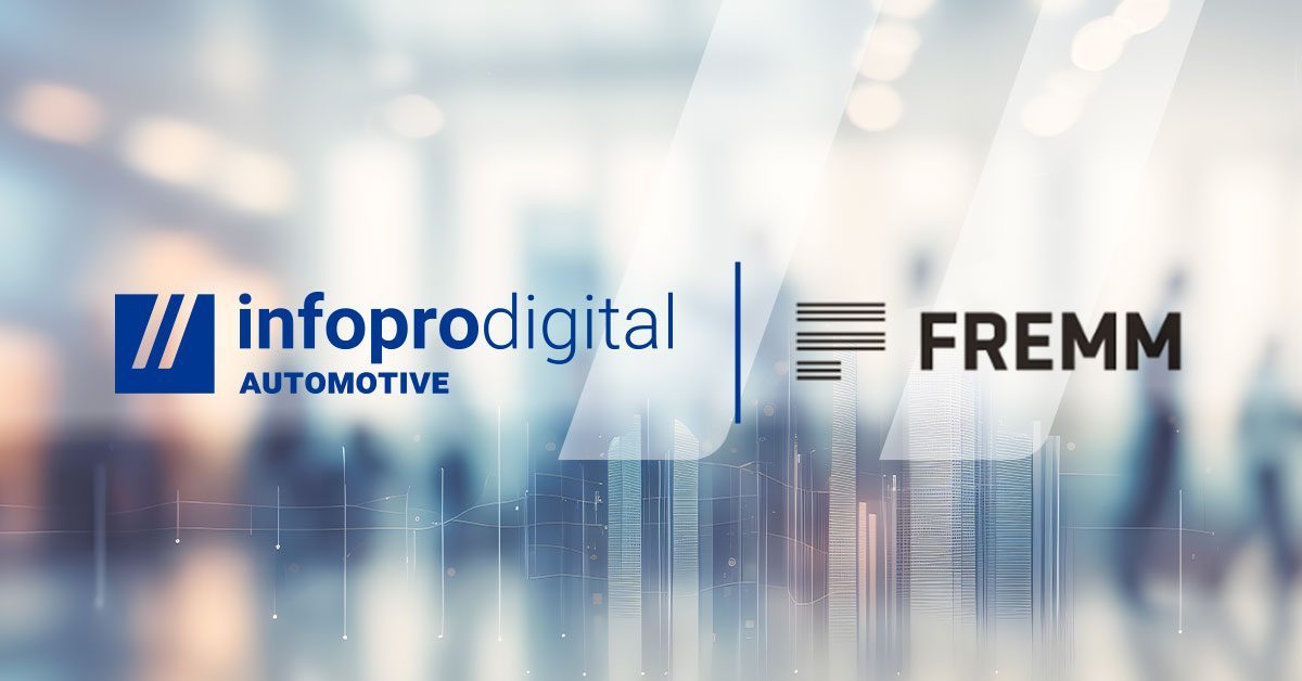 imagen con el logotipo de infopro digital automotive y Fremm en representación de la colaboración estratégica con la Federación Regional de Empresarios del Metal de Murcia