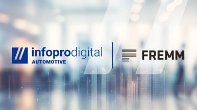 imagen con el logotipo de infopro digital automotive y Fremm en representación de la colaboración estratégica con la Federación Regional de Empresarios del Metal de Murcia