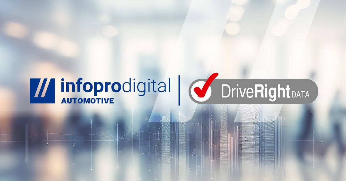 Image with infopro digital automotive logo and DriveRight Data representing the recent acquisition