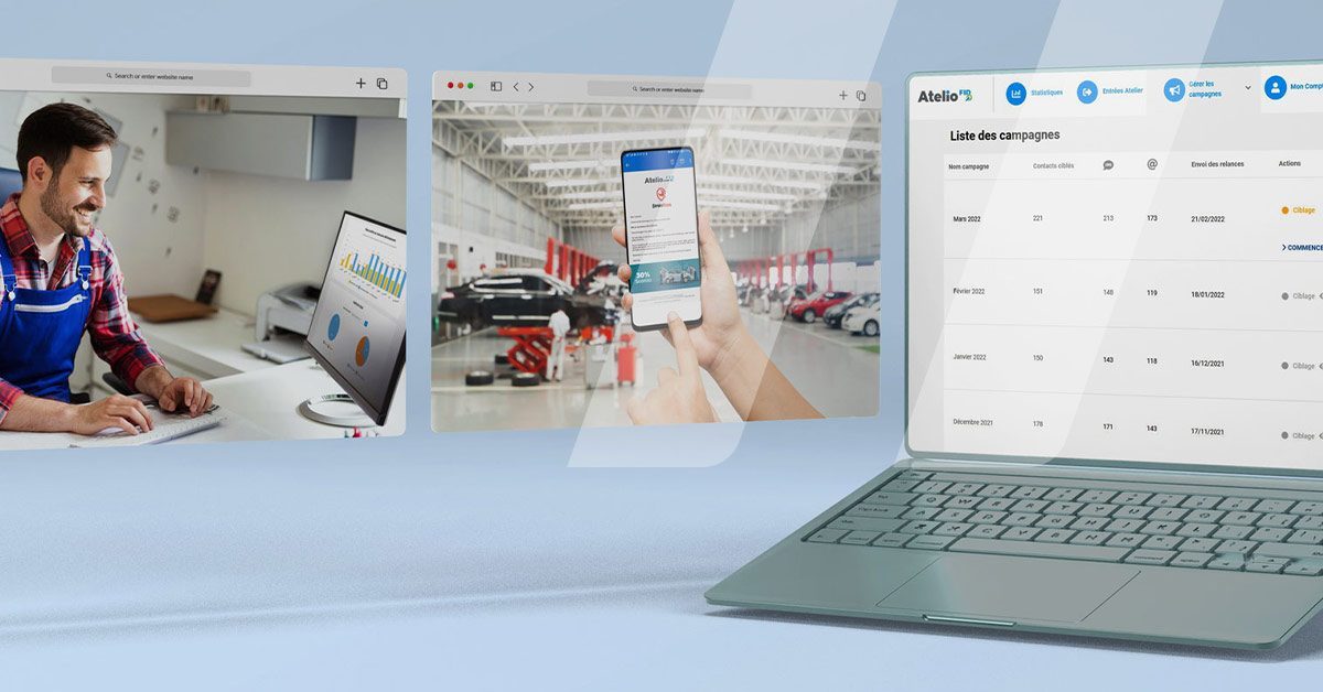 interfaccia del software di marketing predittivo Atelio FID visualizzata sullo schermo di un computer, che illustra le sue caratteristiche per le officine automobilistiche