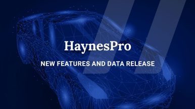 Featured image showing a digital graphic of a car representing the updates to the HaynesPro product, the automotive repair database