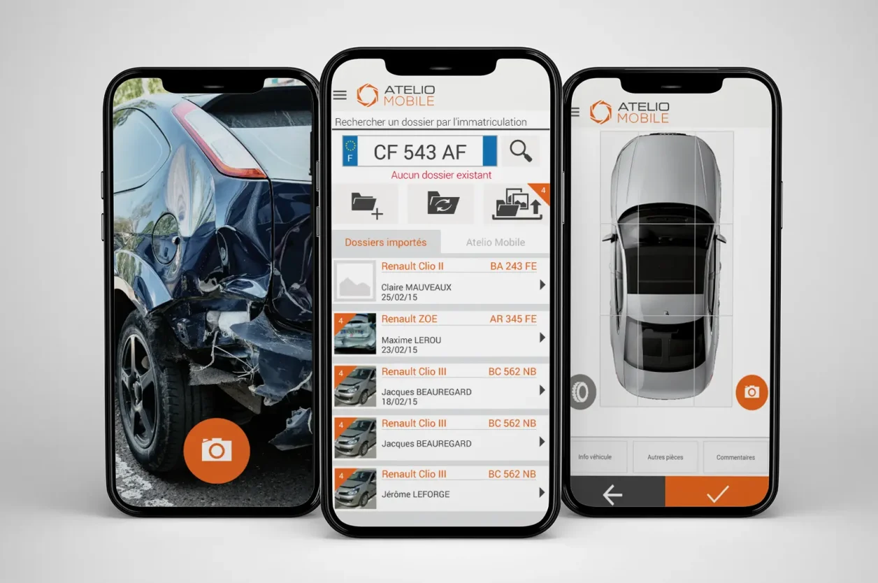 Atelio Mobile, application smartphone liée à Atelio Chfifrage qui permet de prendre en charge tous vos dossiers et photos d'EAD et sinistres