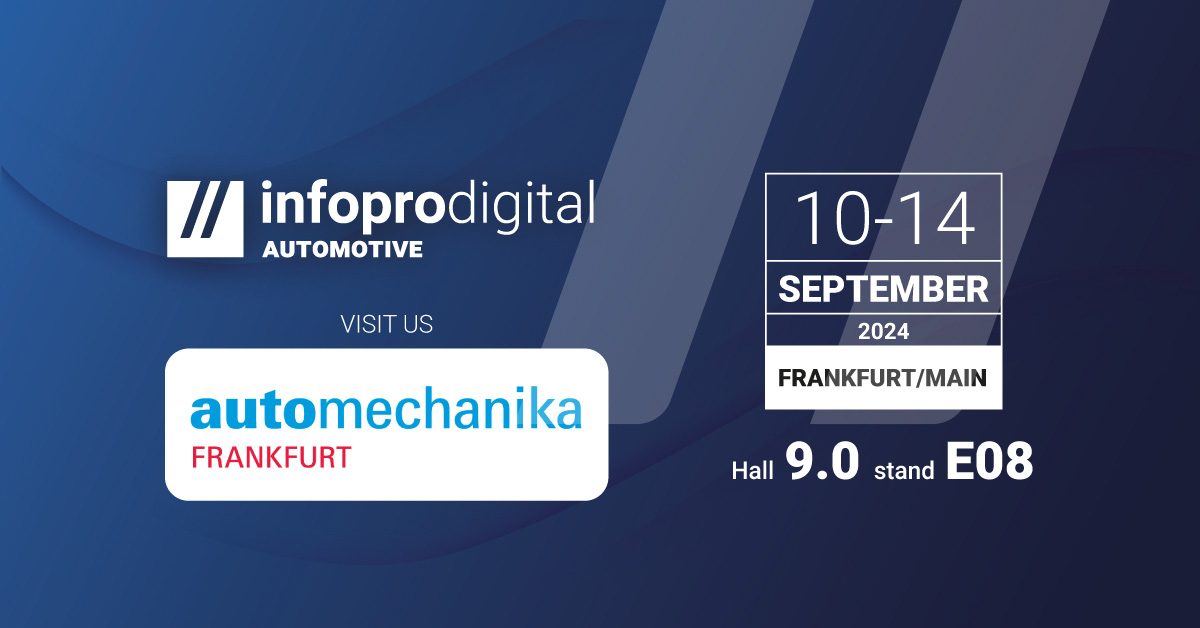 Immagine che annuncia che Infopro Digital Automotive sarà presente ad Automechanika 2024 con numero di padiglione e di stand