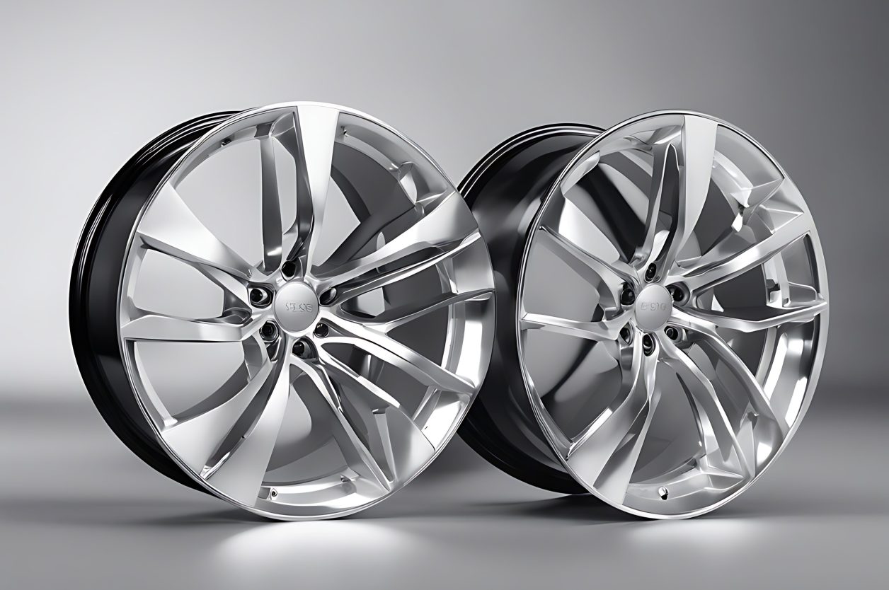 Two multi-spoke silver alloy wheels in modern design representing the full DriveRightData wheel data