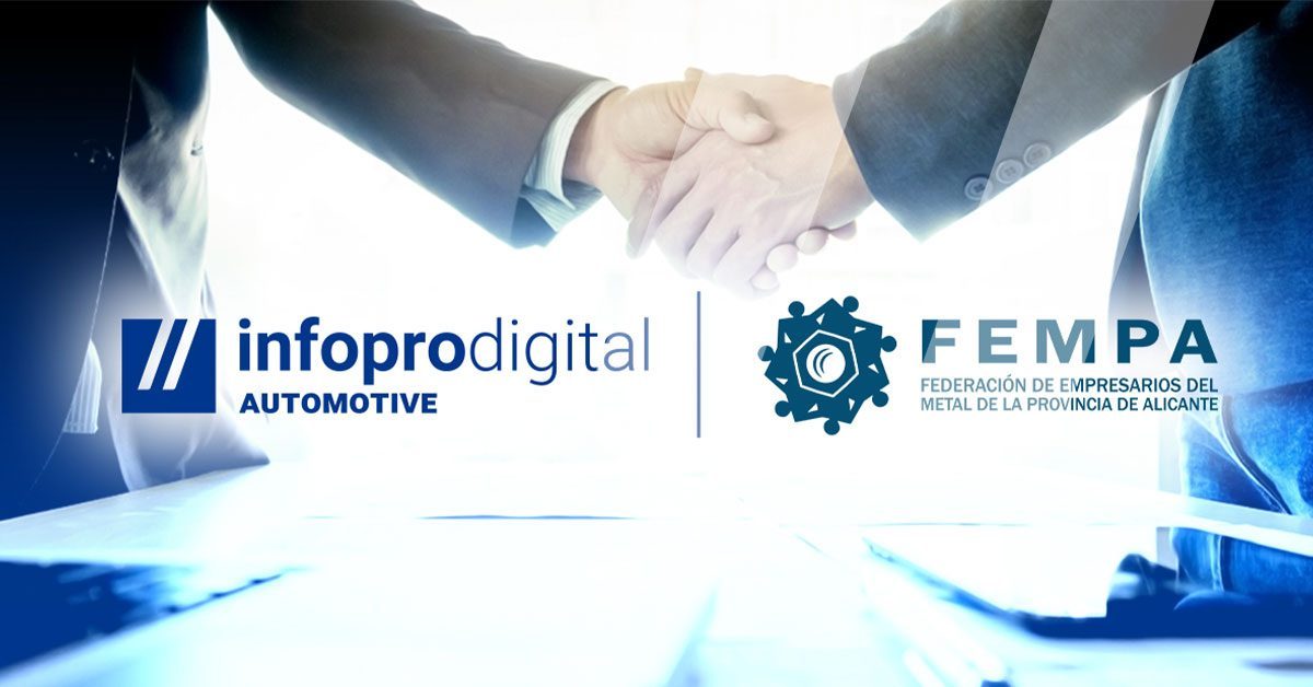 Imagen con la mano estirada y el logotipo de Infopro Digital y Fempa que representa la sigla del acuerdo