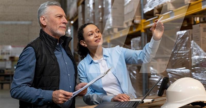 Empleados analizan el stock de un almacén de distribución de Automoción mediante cross docking