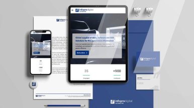 Conjunto de dispositivos electronicos que muestran la nueva imagen corporativa de Infopro Digital Automotive