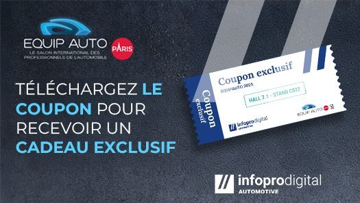 Image mettant en avant la possibilité de télécharger un coupon Infopro Digital Automotive pour recevoir un cadeau lors d'Equip Auto