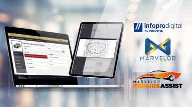 Marvelor and Infopro Digital Automotive logos marking the agreement for the integration of technical data for Australian workshops