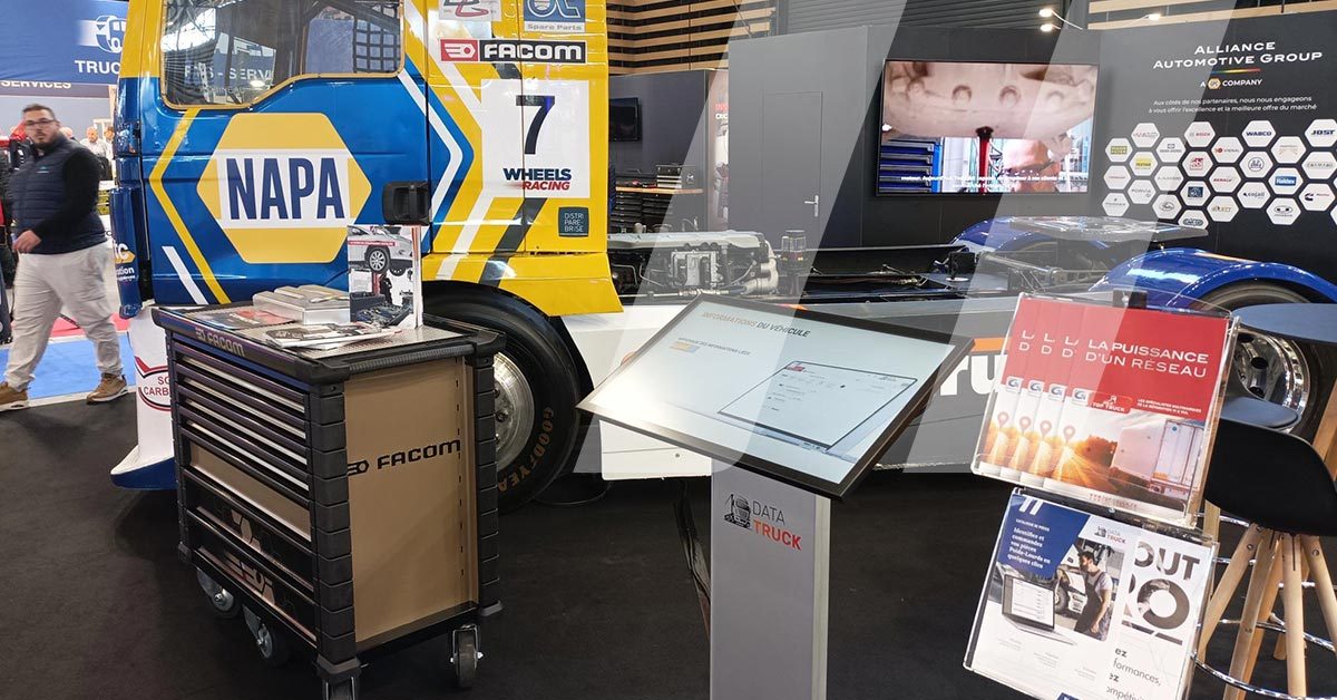Photo of the Alliance Automotive Group stand at Solutrans 2025 for the launch of Datatruck, a catalogue of HGV and LCV parts distributed by Infopro Digital Automotive.